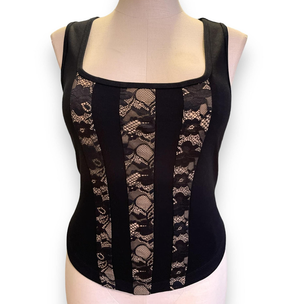 Torrid‎ 1 (1X 14/16) Sexy Black/Tan Lace Panels Punk Gothic Crop Busty Tank Top